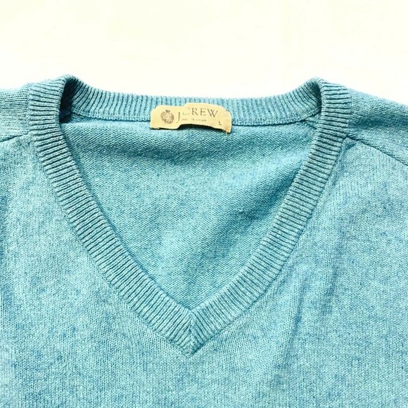 J Crew Cotton Cashmere Blend Knit Sweater V Neck Long Sleeve Light Blue L #86055 - Picture 2 of 12